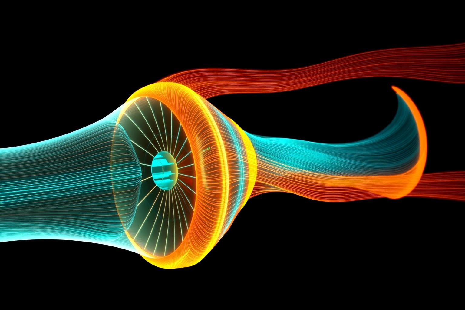High-tech CFD simulation of jet engine turbine with thermal flow visualization